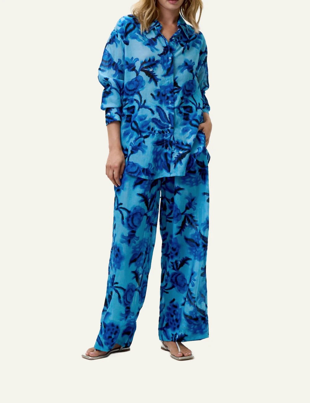 one season claudia shirt blue floral front model view