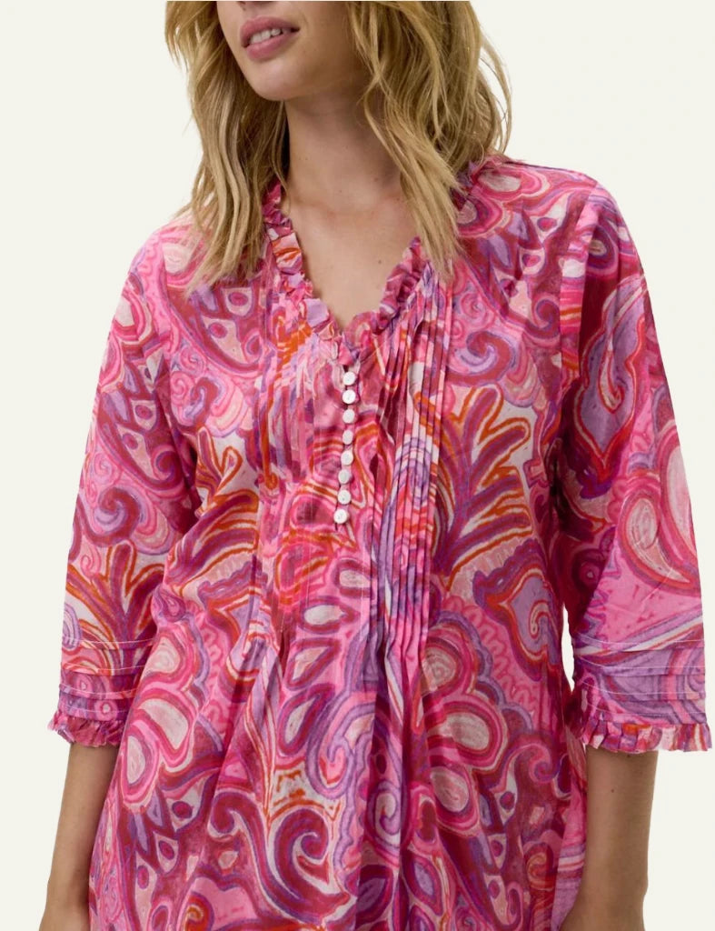 One Season poppy maxi dress pink paisley boho front detail