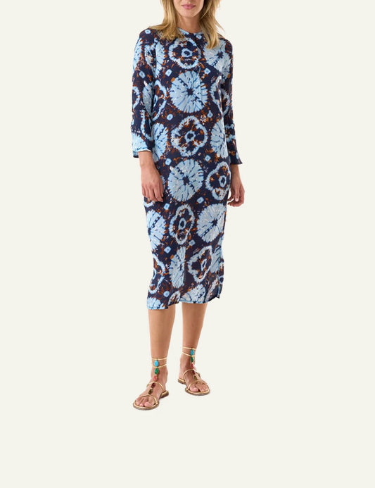 one season genie midi dress blue tie dye front view