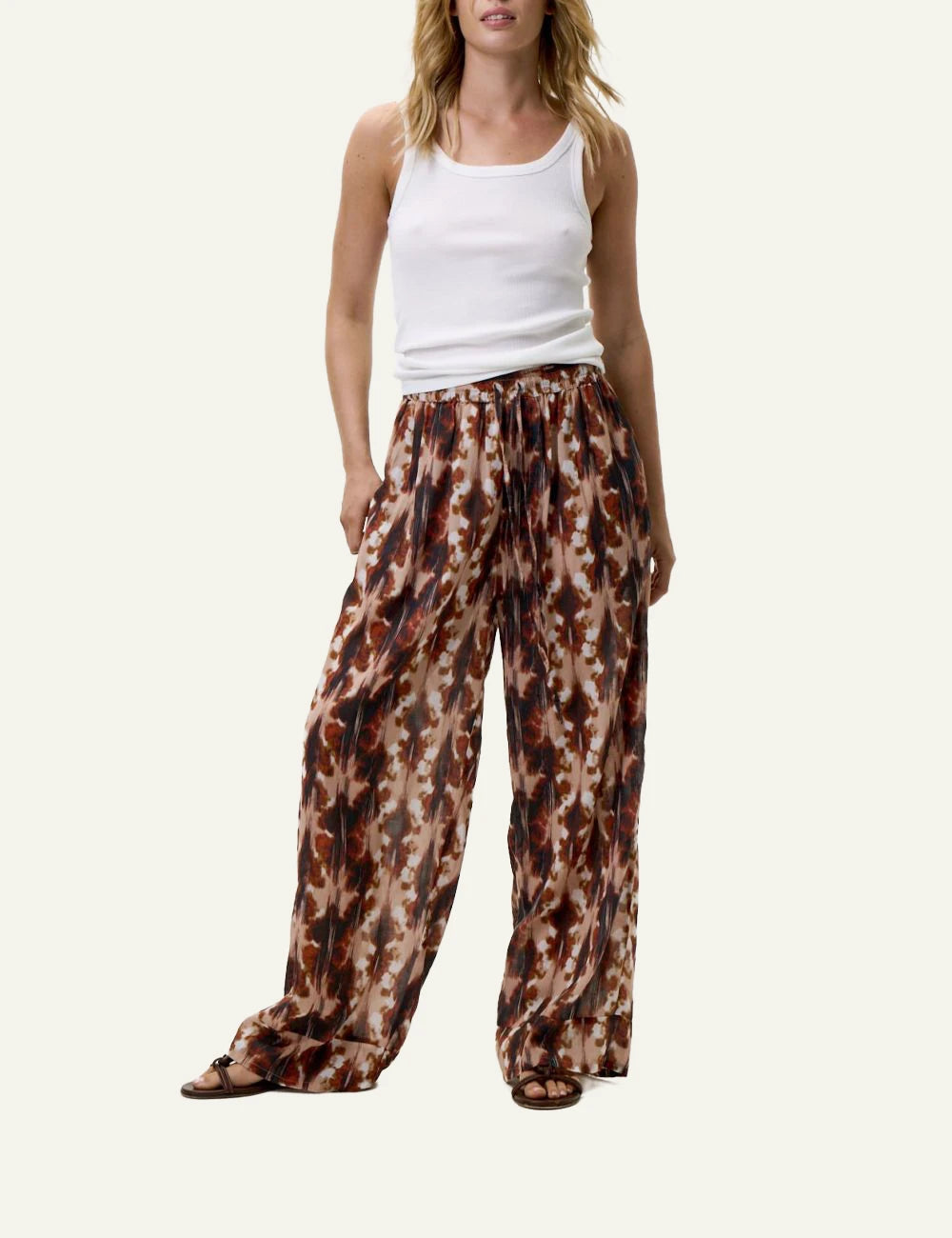 one season isla pants brown abstract wide leg front model view