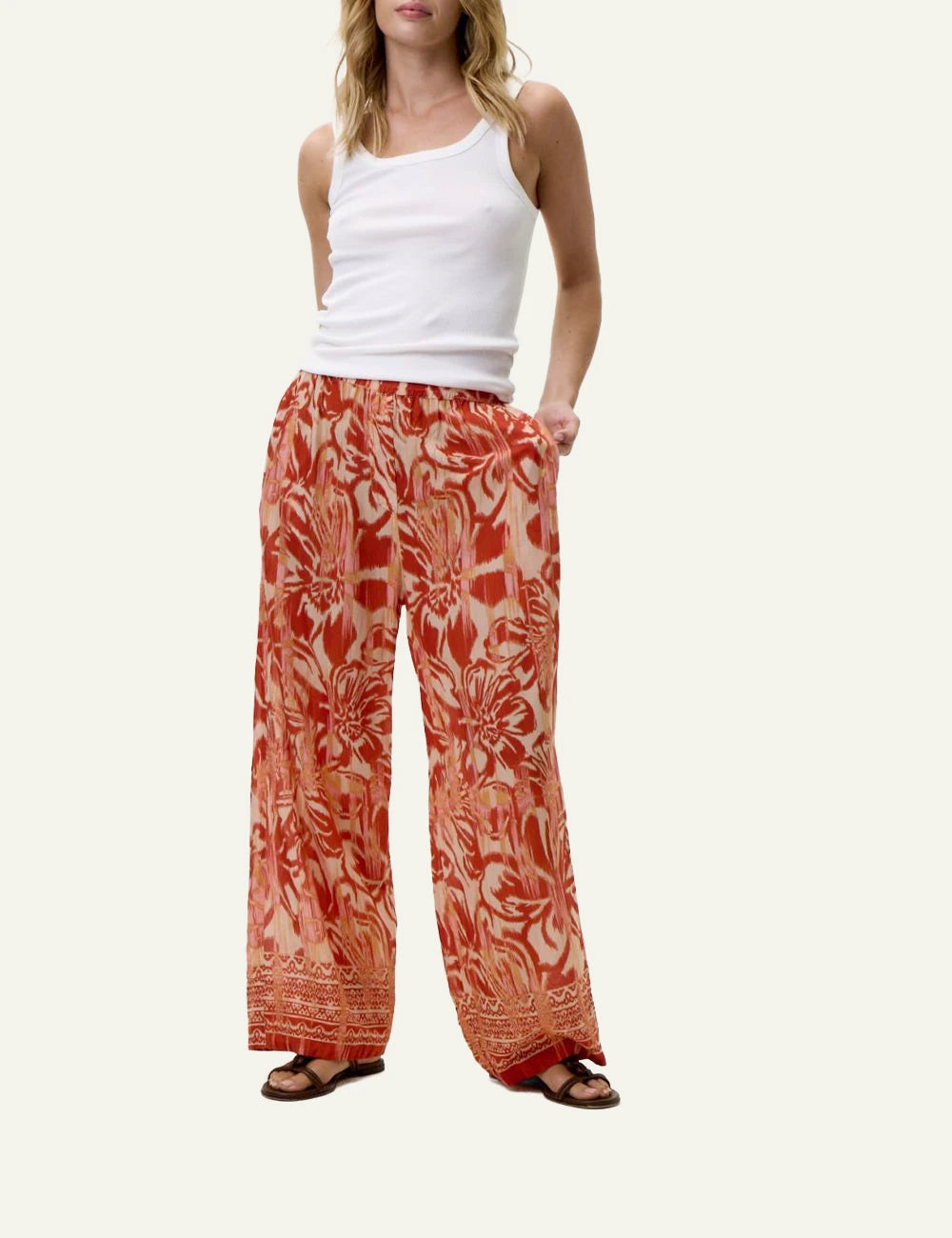 one season isla wide leg pants red print front view