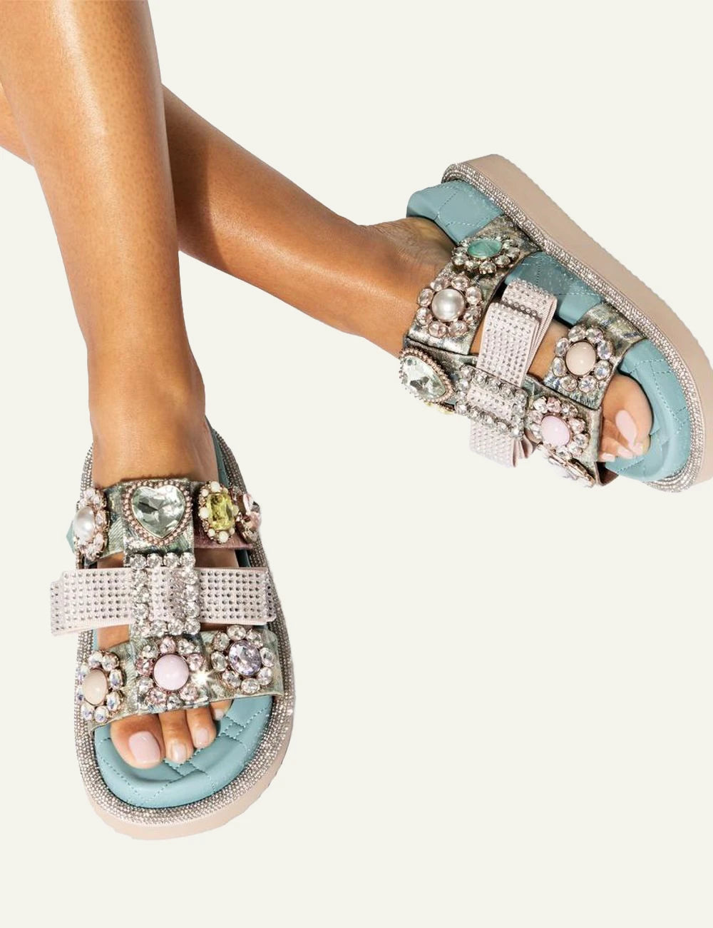 KURT_GEIGER_Orson_Ornate_Sandals_On_Model_Top_View