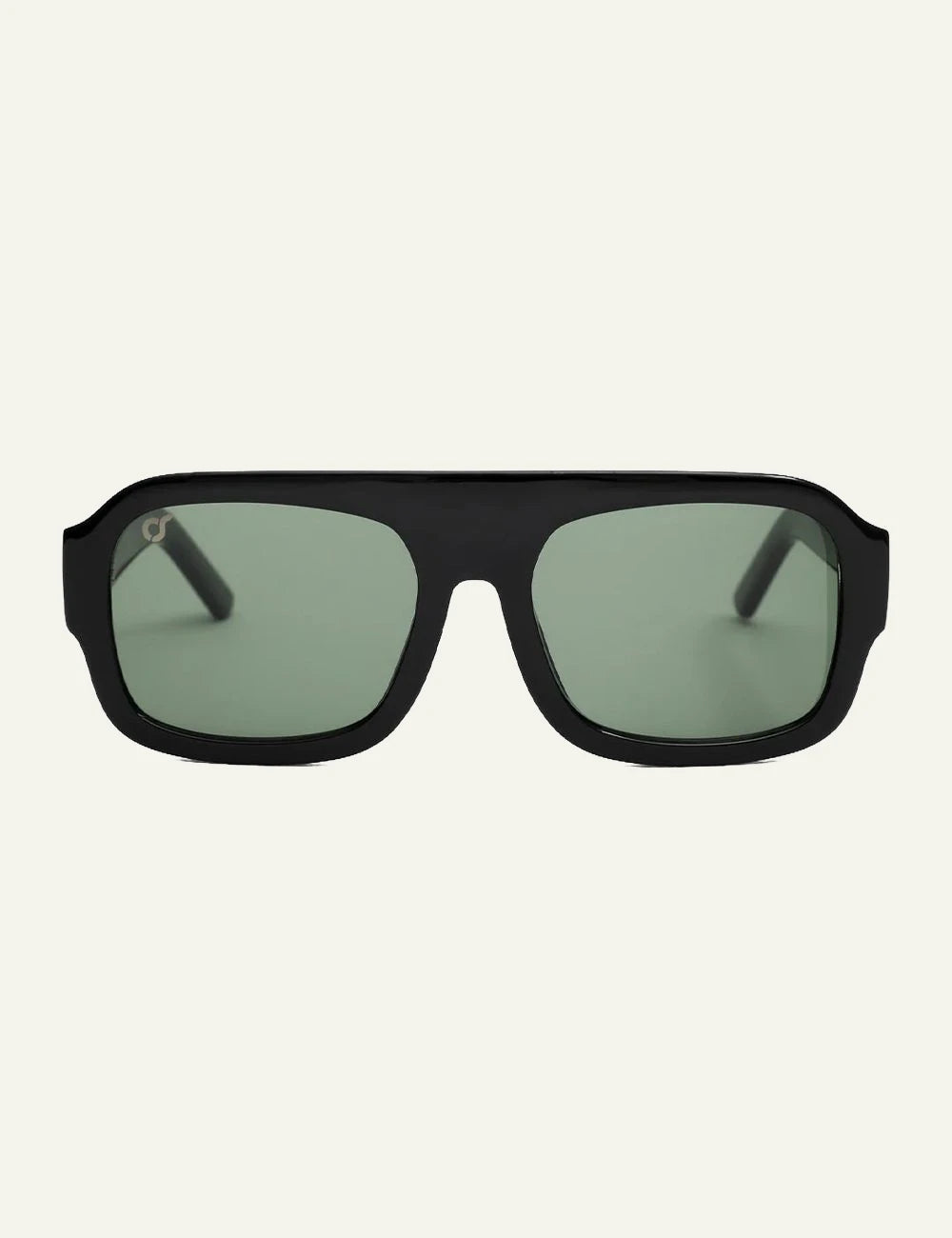 os sunglasses rectangular black frame green lens front view