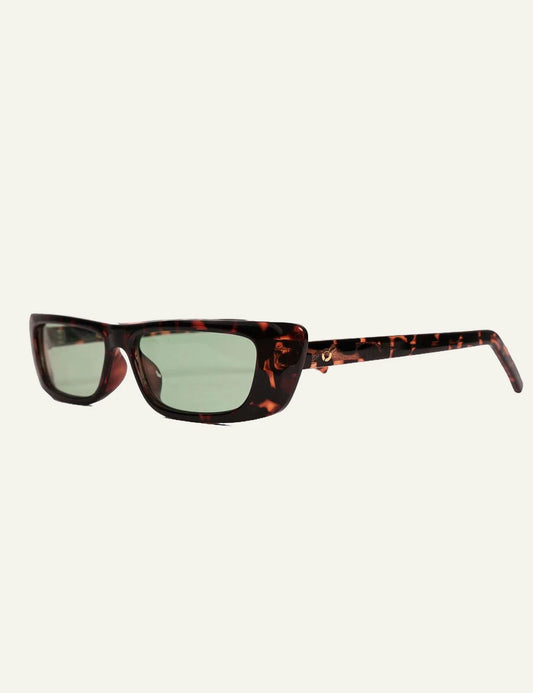 os sunglasses rectangular tortoise frame green lens side view