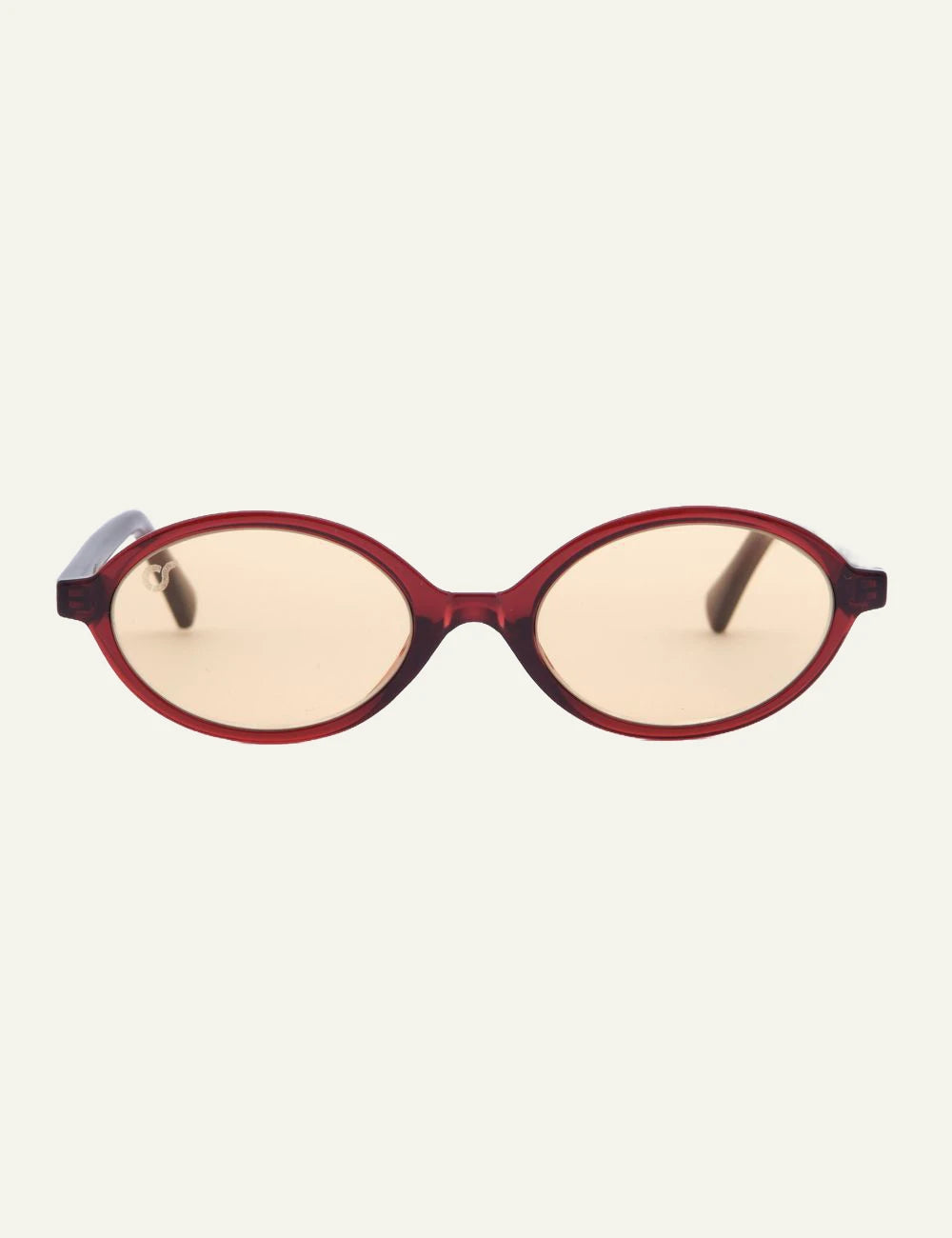 os sunglasses round red frame amber lens front view