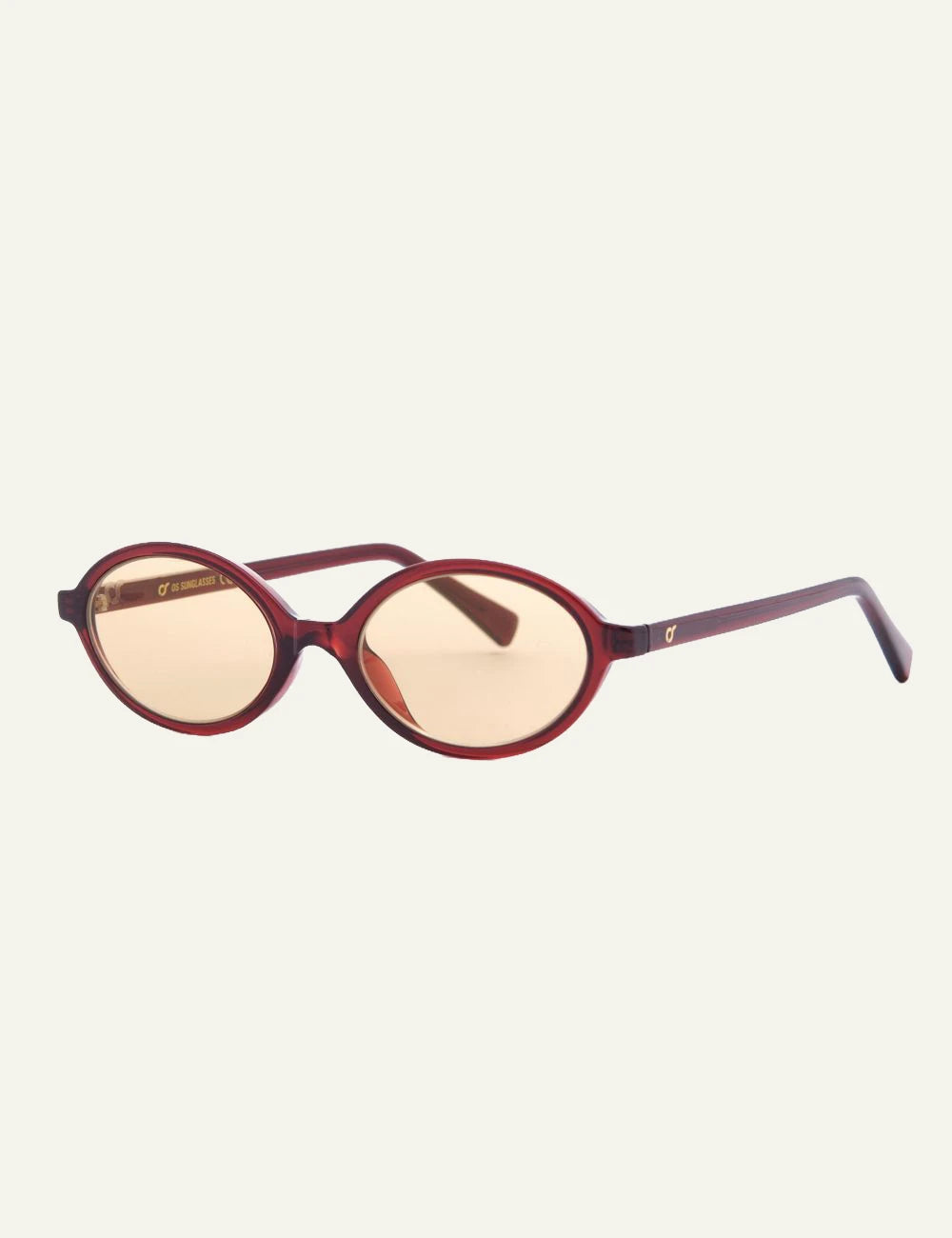 os sunglasses round red frame amber lens side view