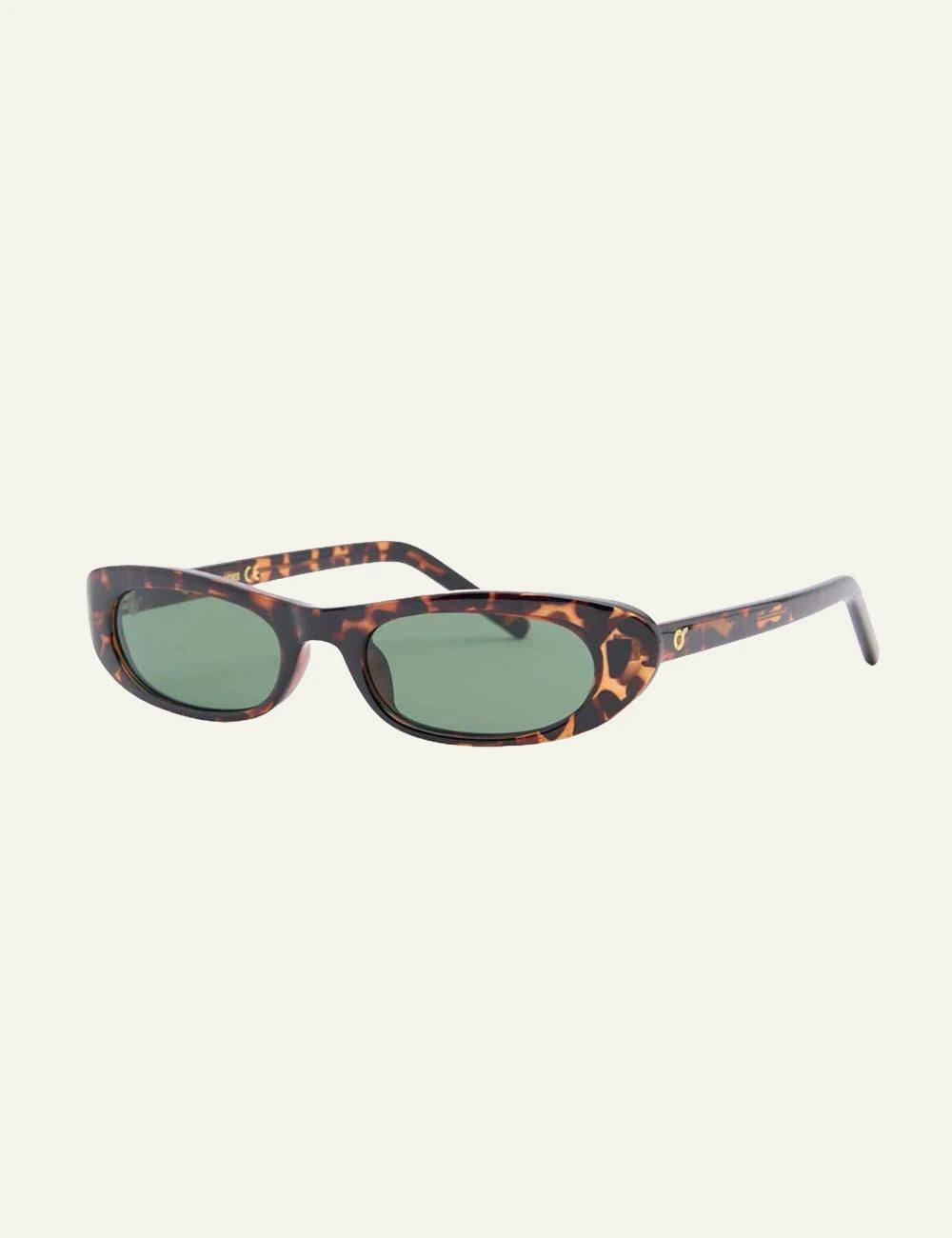 os sunglasses slim oval tortoise frame green lens side view