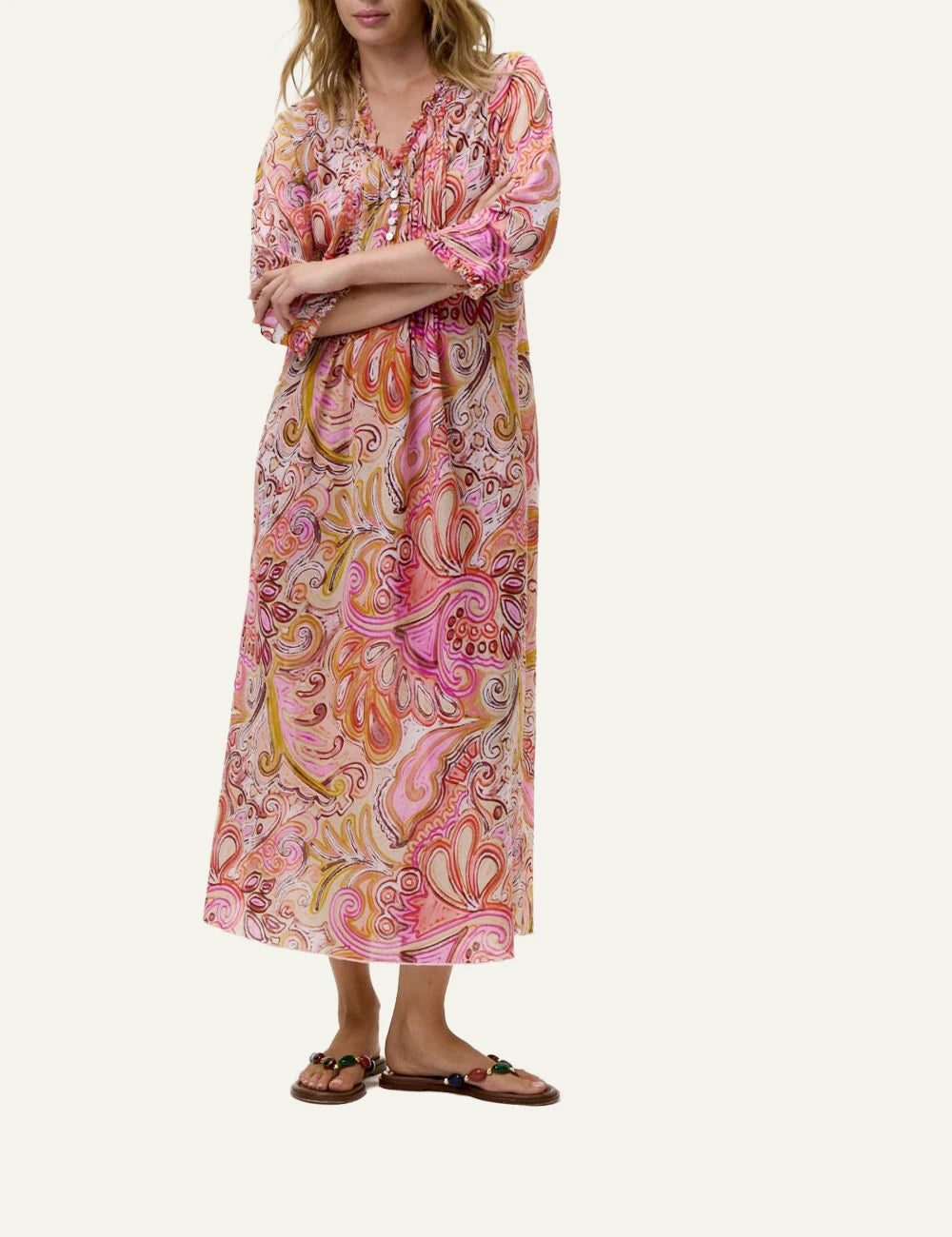 one season long poppy paisley maxi dress front model view