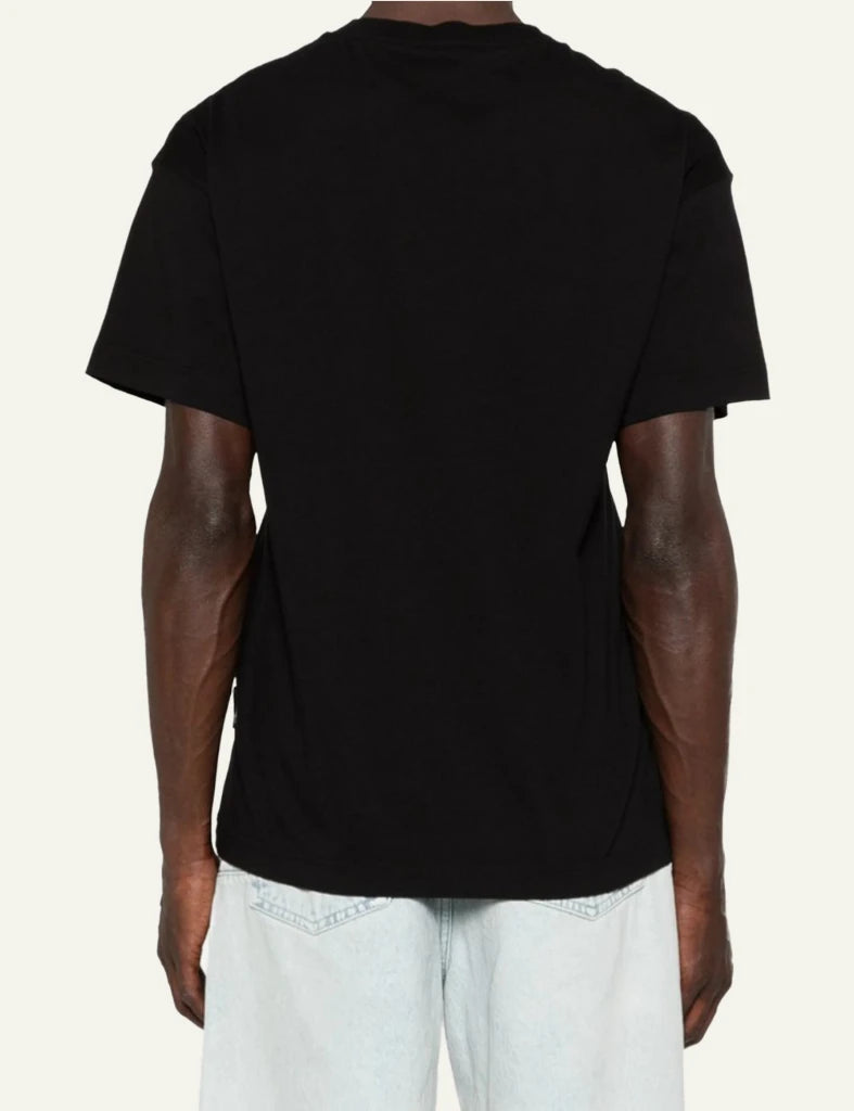 Palm Angels black t-shirt small logo chest back model view