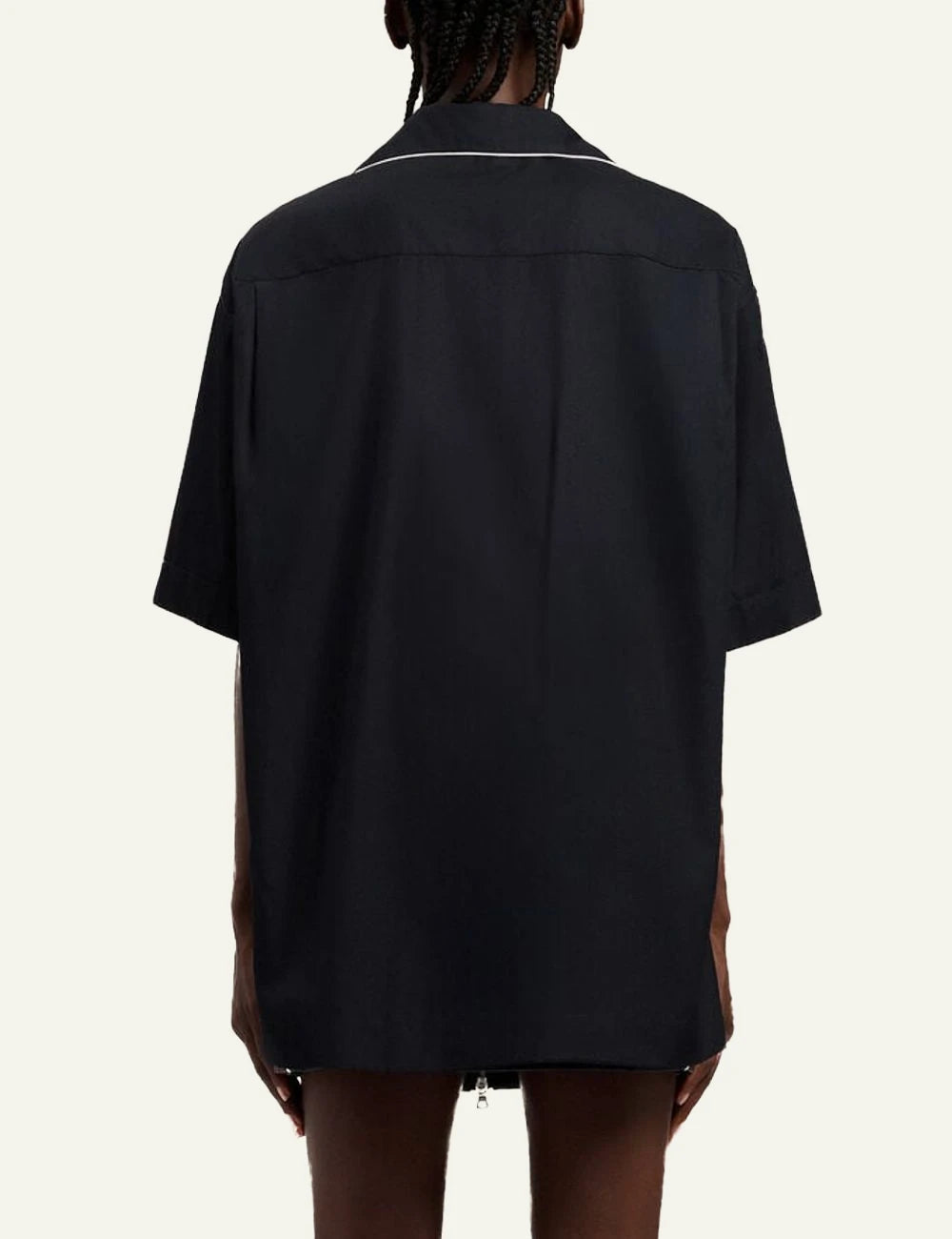 Palm Angels bowling shirt black short sleeve piping logo chest back view