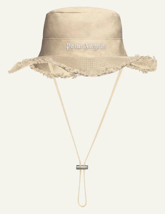 palm angels bucket hat beige logo front view