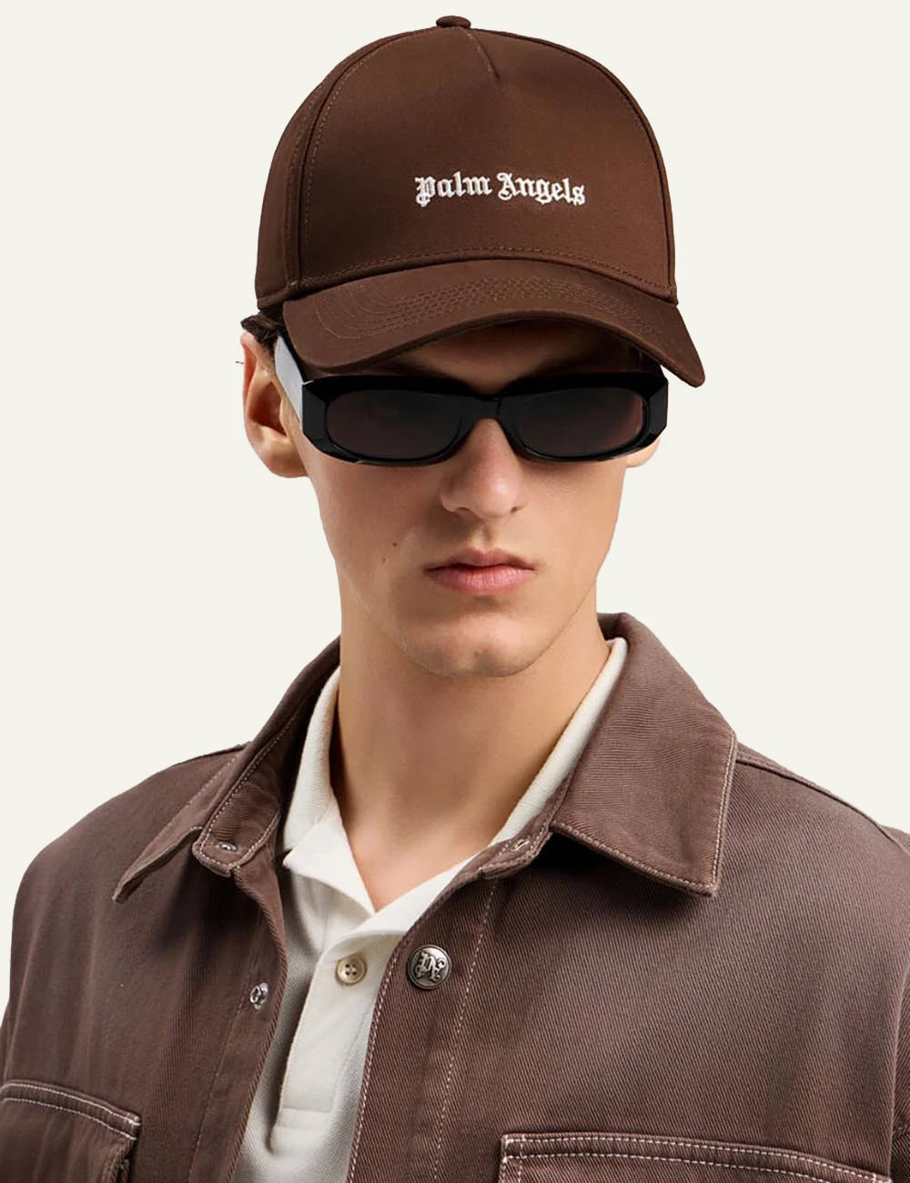 palm angels cap brown logo front model view
