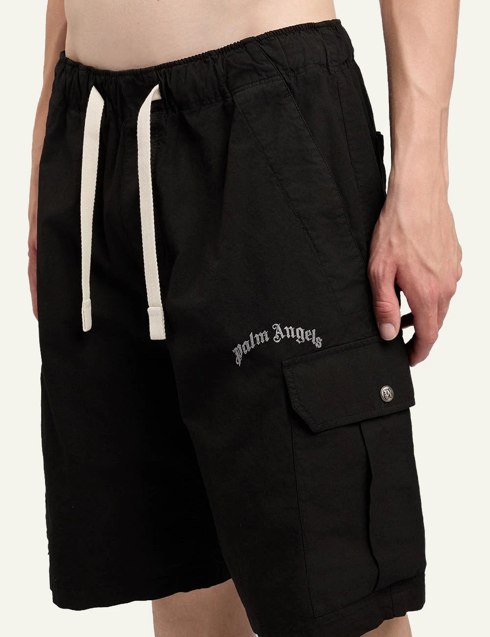palm angels cargo shorts black logo logo detail view