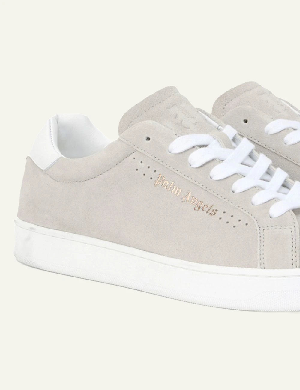 Palm Angels Classic Logo Tennis sneakers grey beige suede low-top lace-up side pair detail view