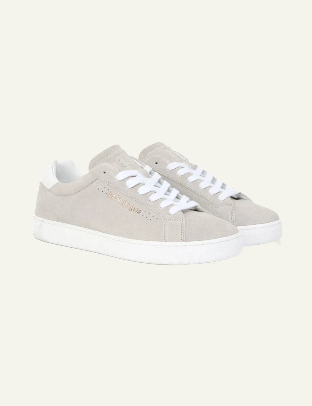 Palm Angels Classic Logo Tennis sneakers grey beige suede low-top lace-up side pair view