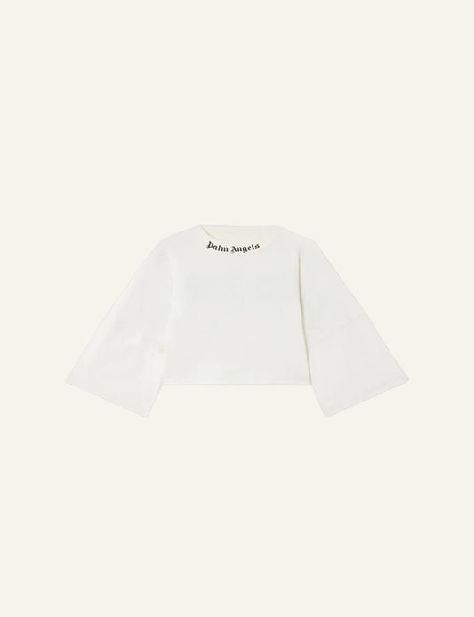 palm angels crop t shirt white logo front flat view