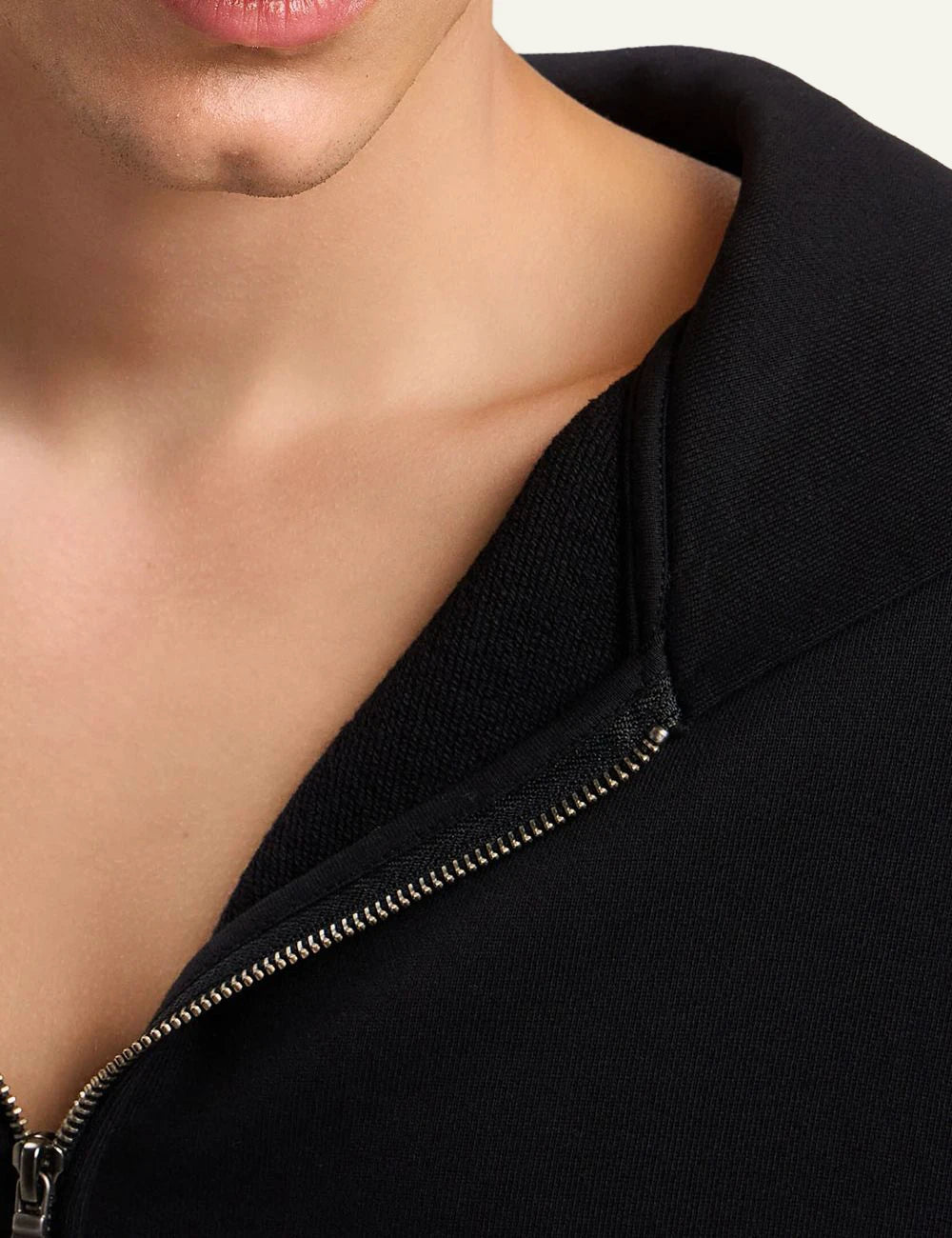 Palm Angels hoodie black zip-up loose fit kangaroo pocket front detail view