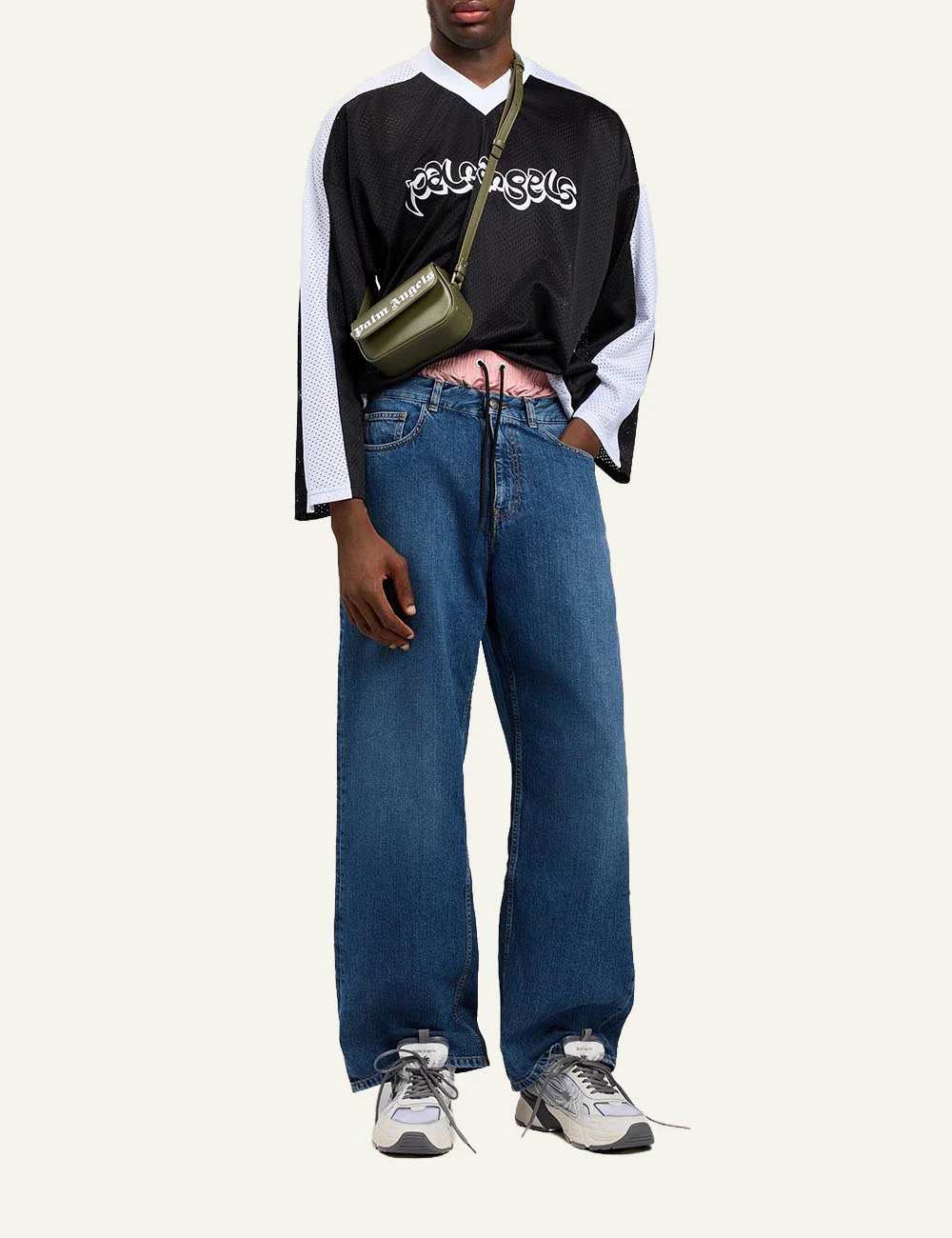 palm angels jeans wide leg blue front full body view
