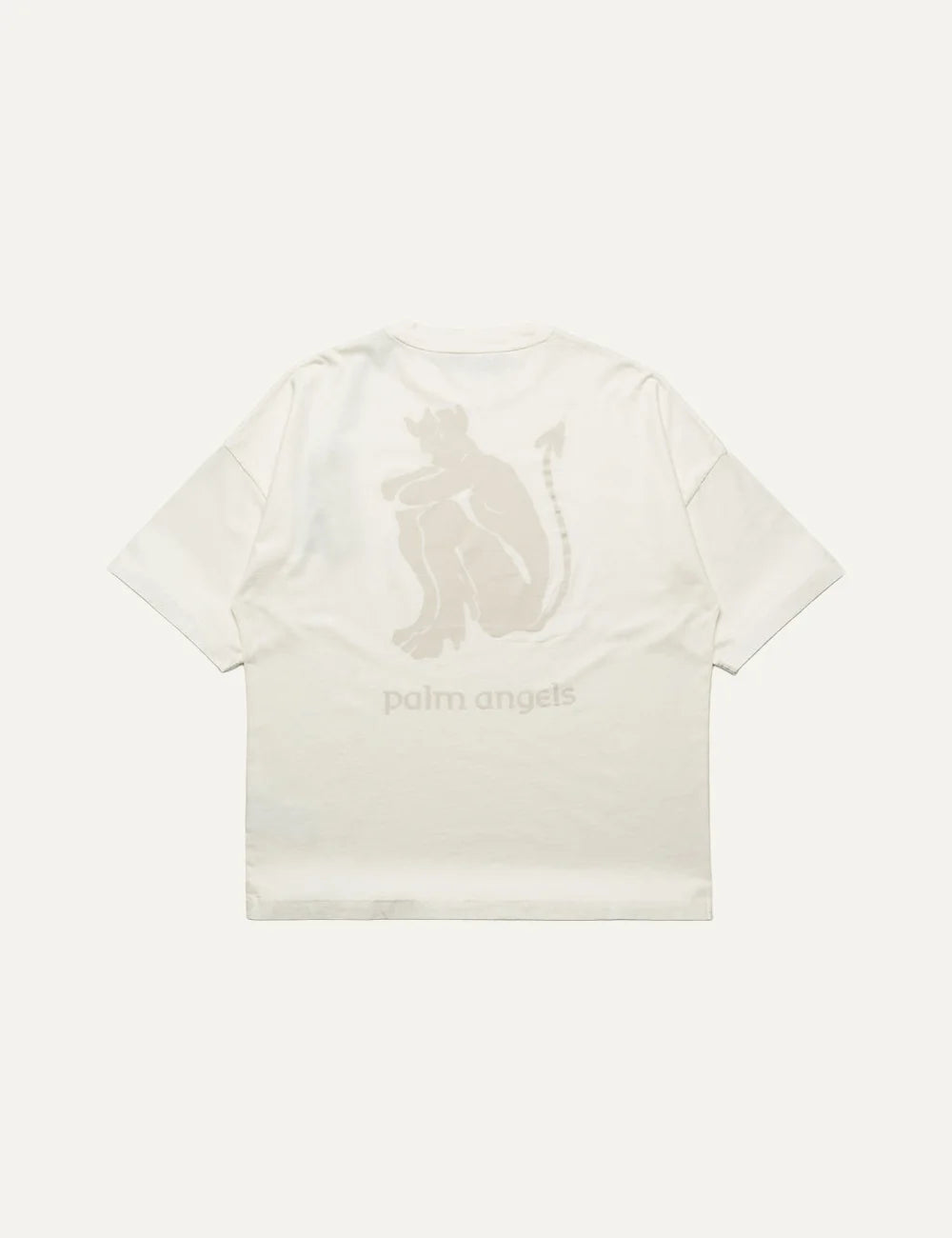 Palm Angels men's off-white cotton jersey T-shirt with dropped shoulders, ribbed crew neck, subtle tonal logo print on the left chest and a small branded hem tab back