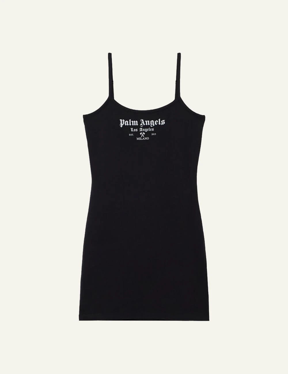 palm angels mini dress black logo front flat view