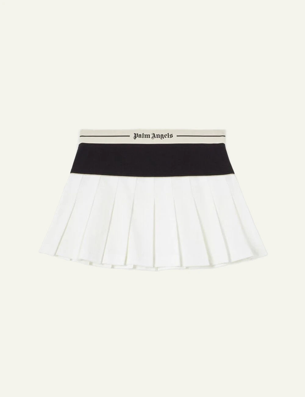 Palm Angels mini skirt pleated black white logo waistband front model view