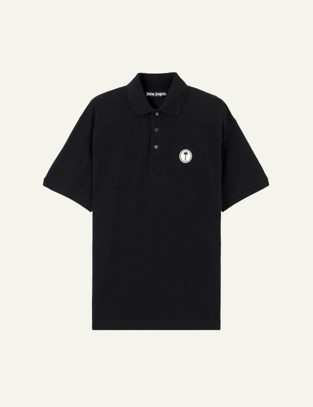 Palm Angels polo black short sleeve tree logo chest front flat view