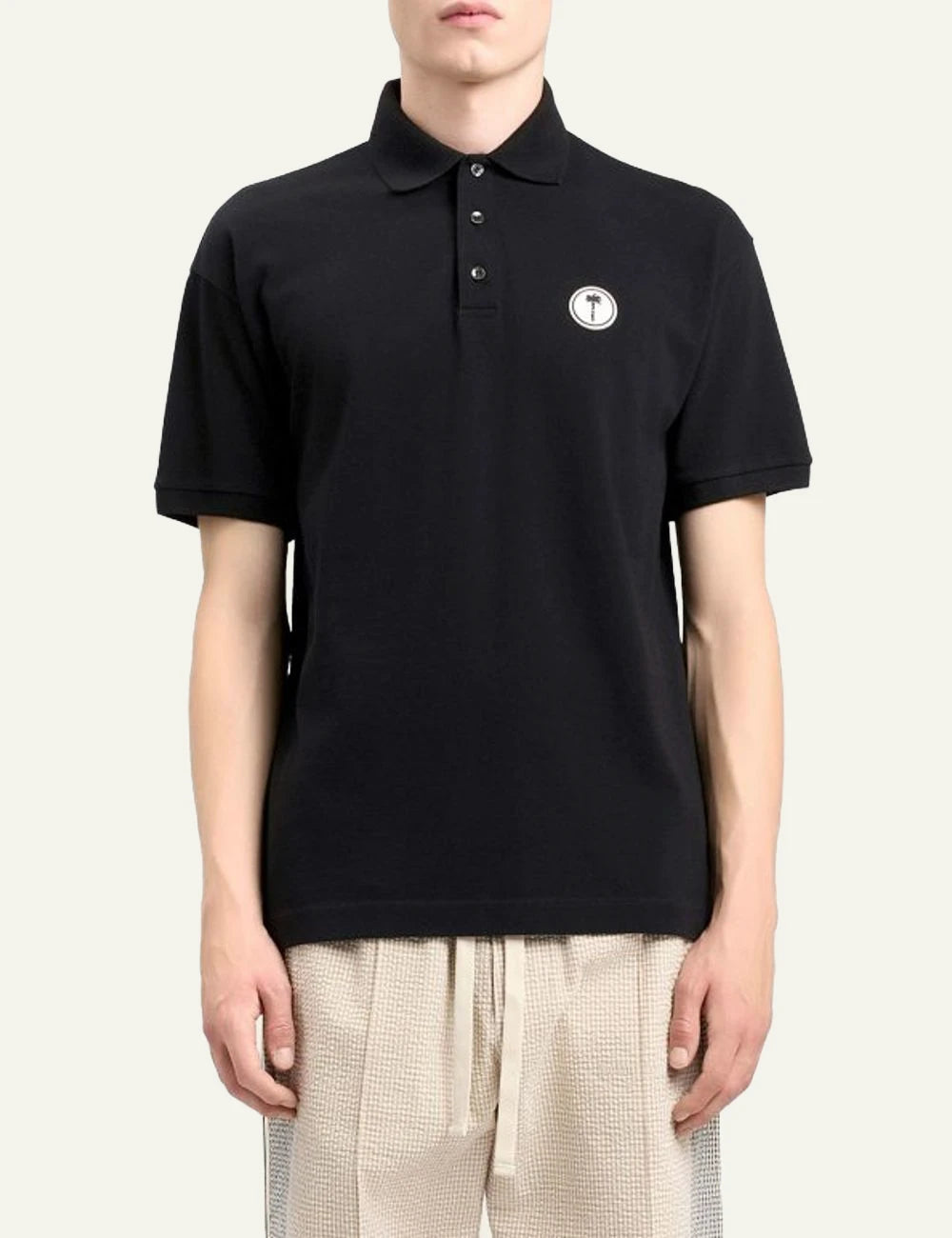 Palm Angels polo black short sleeve tree logo chest front model view