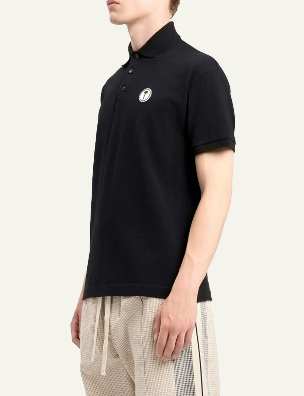 Palm Angels polo black short sleeve tree logo chest side view