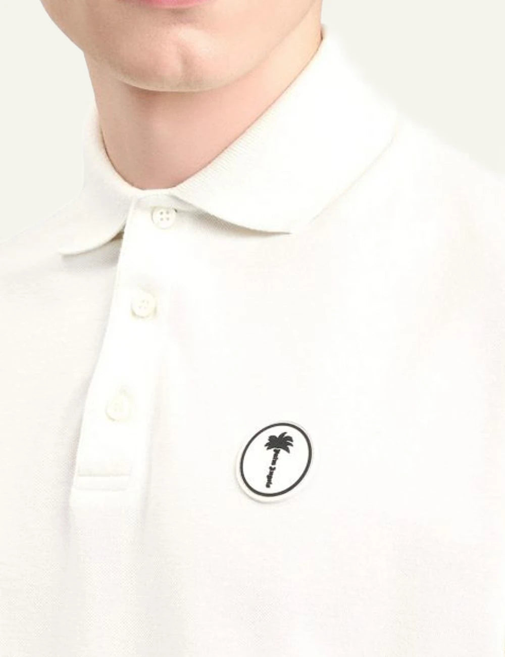 Palm Angels polo off white short sleeve tree logo chest front detail view