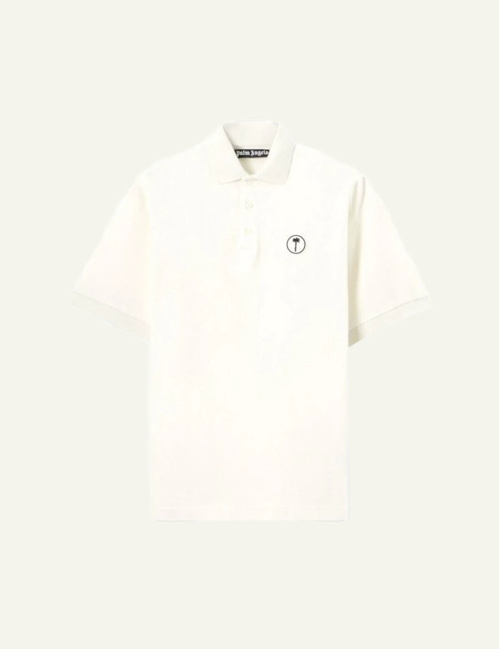 Palm Angels polo off white short sleeve tree logo chest front flat view