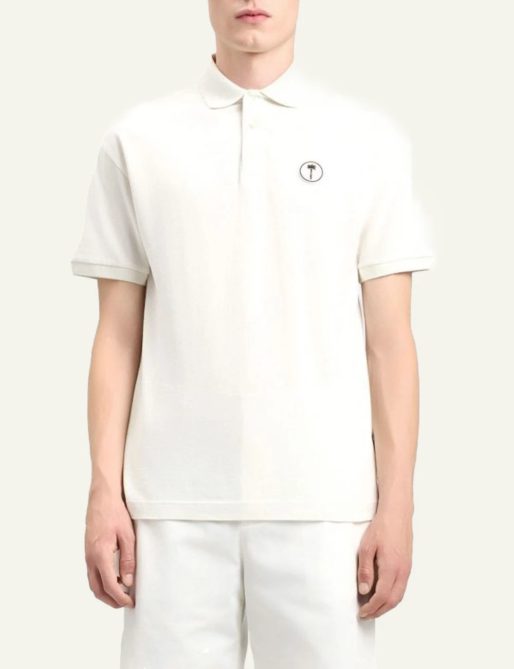 Palm Angels polo off white short sleeve tree logo chest front model view