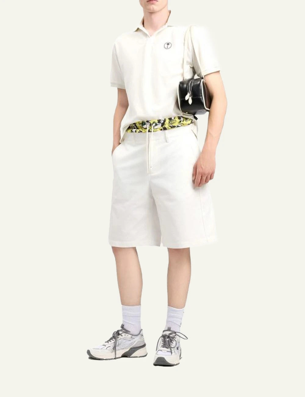 Palm Angels polo off white short sleeve tree logo chest front full body view