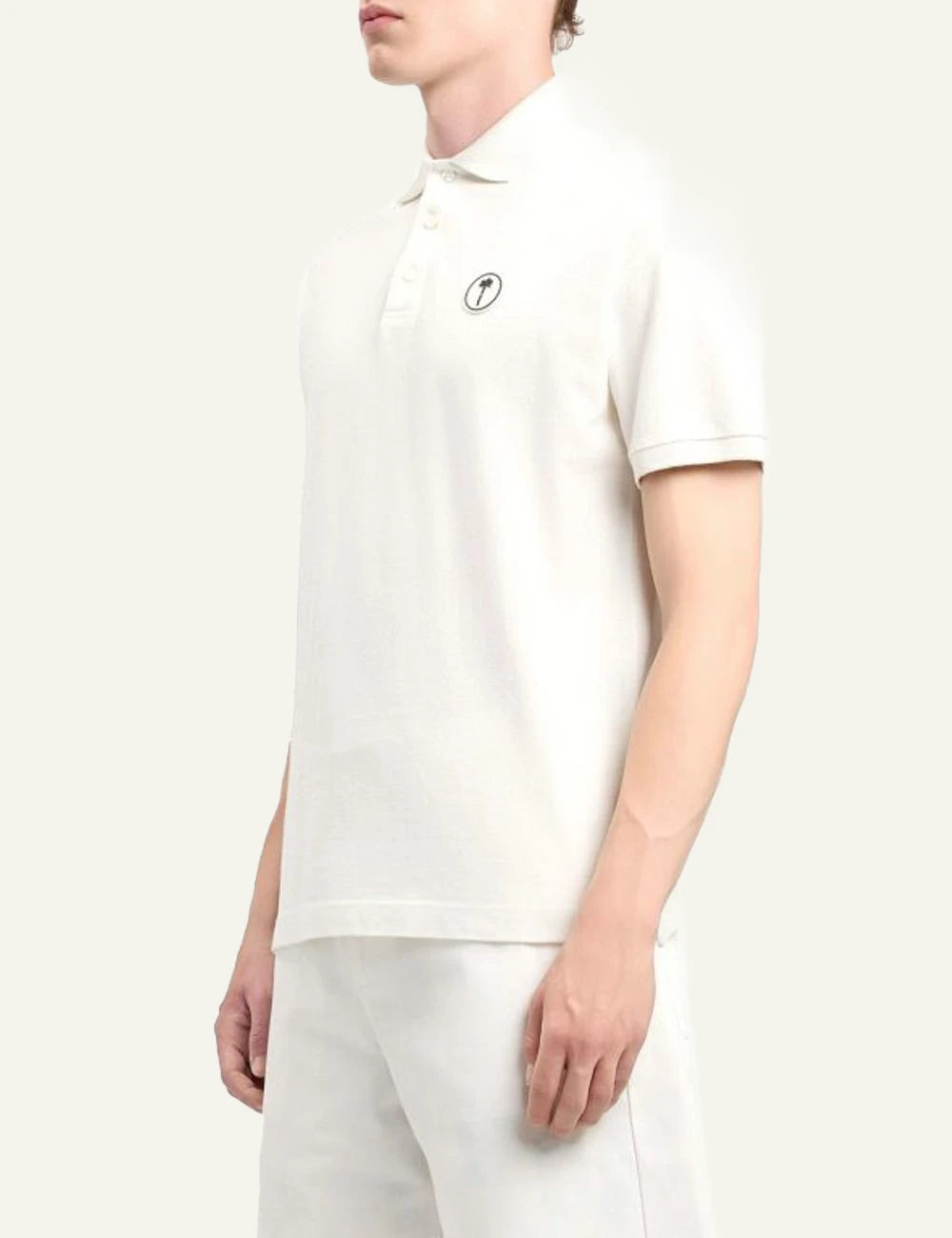 Palm Angels polo off white short sleeve tree logo chest side view