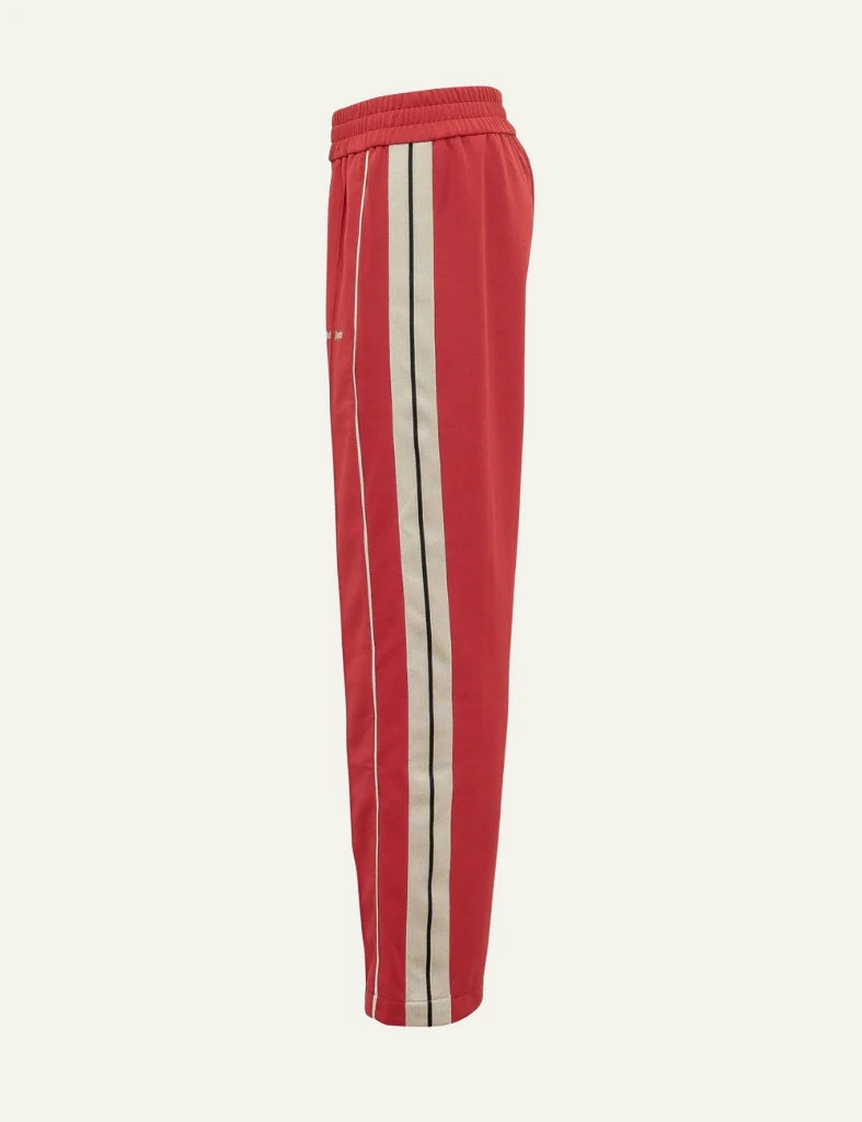 Palm Angels red track pants side stripes logo side flat view