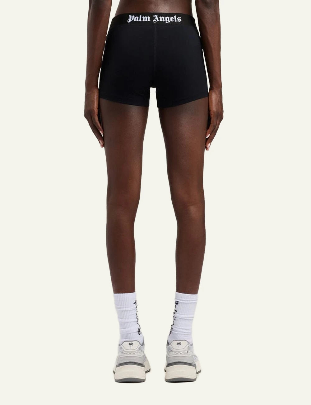 Palm Angels shorts black high rise elastic logo band back view