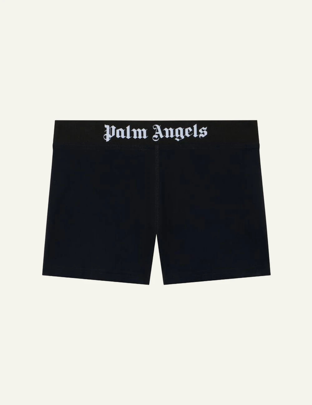 Palm Angels shorts black high rise elastic logo band front flat view