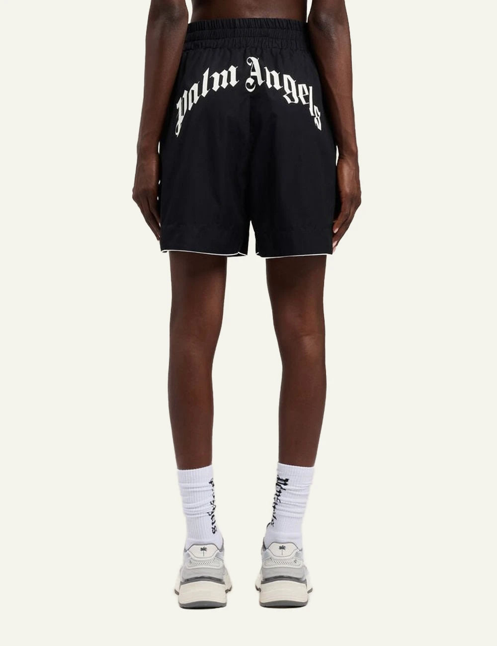 Palm Angels shorts black piping hem elastic waist back view