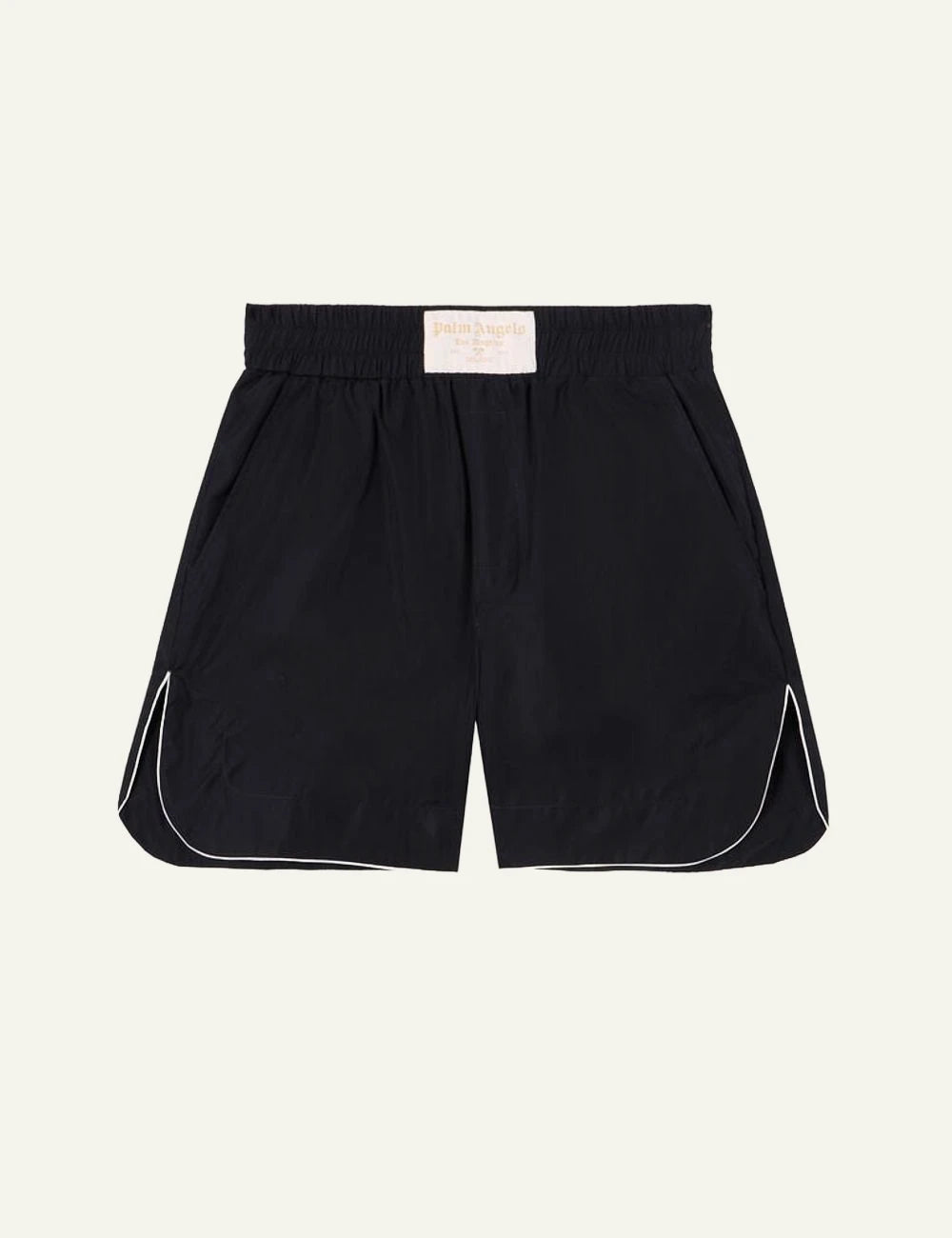Palm Angels shorts black piping hem elastic waist front flat view