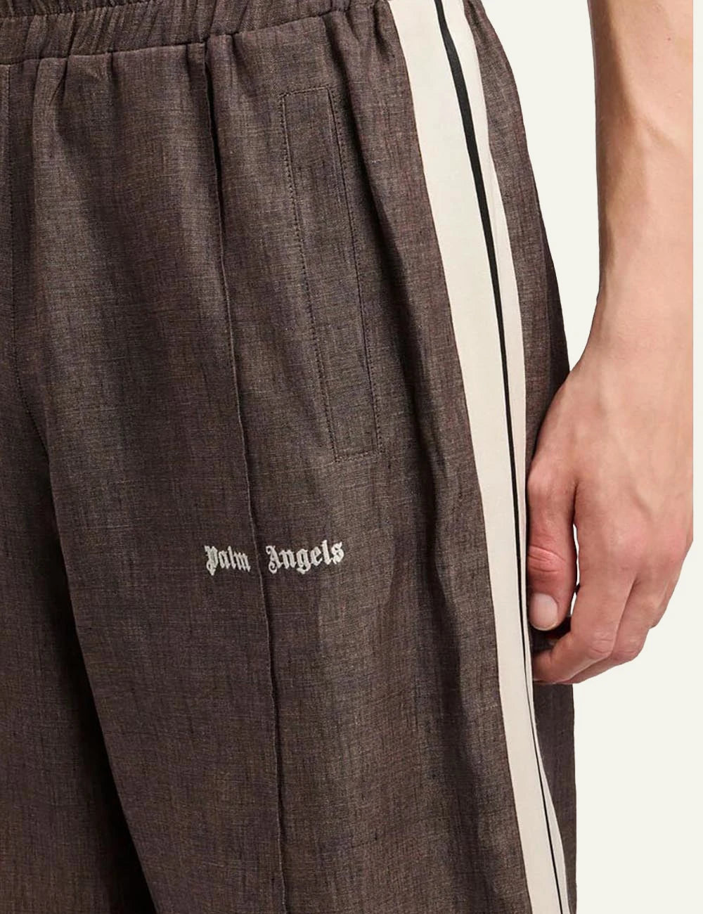 palm angels shorts brown stripe logo front logo view