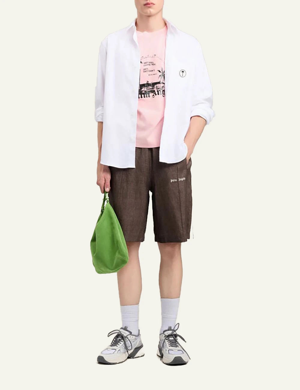 palm angels shorts brown stripe logo front full body view