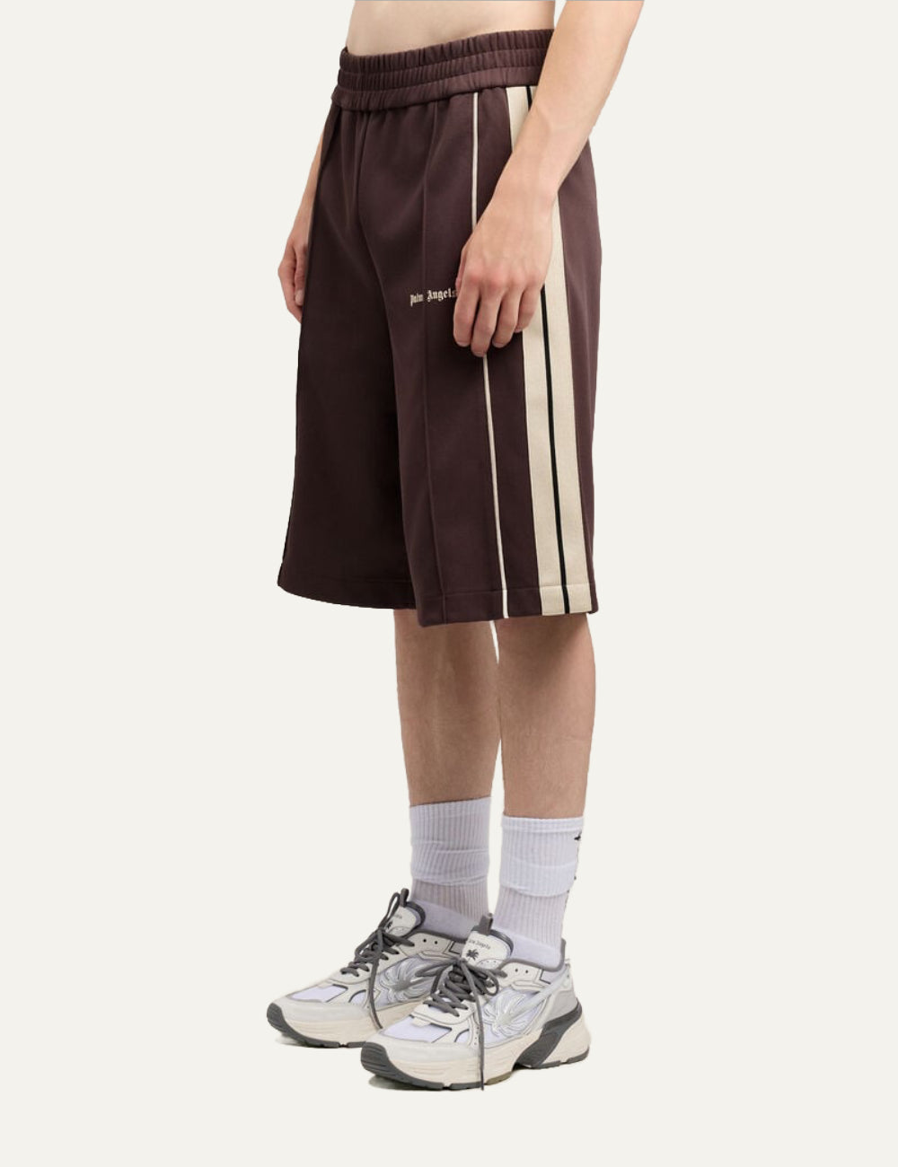 palm angels shorts brown stripe logo side view
