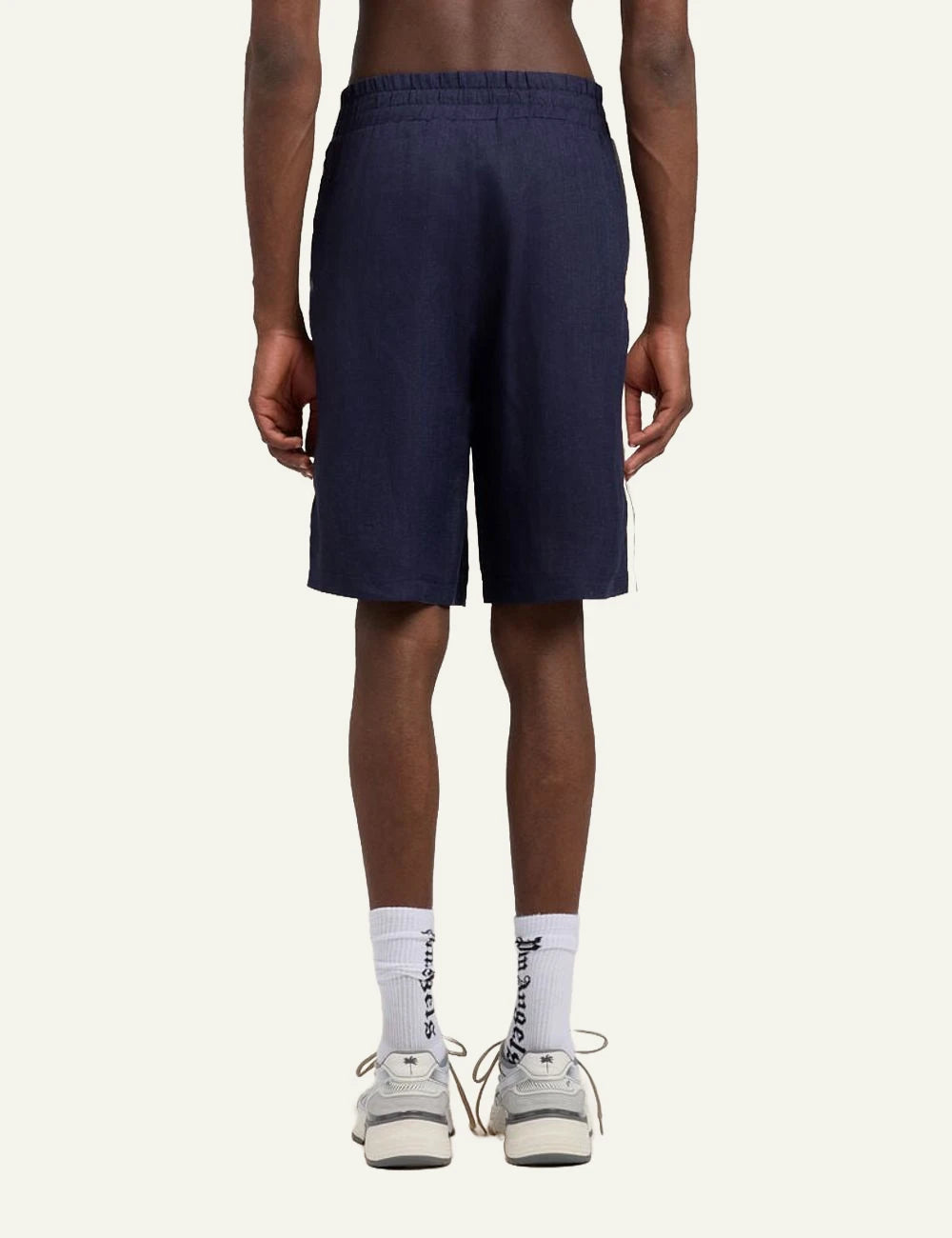 palm angels shorts navy stripe logo back view