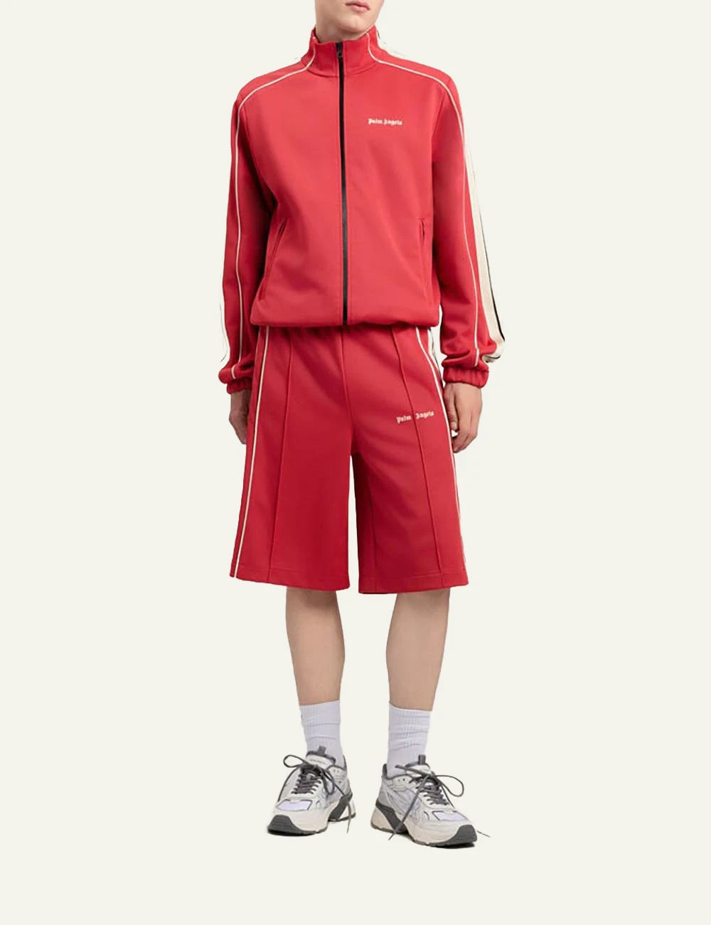 palm angels shorts red stripe logo front full body view