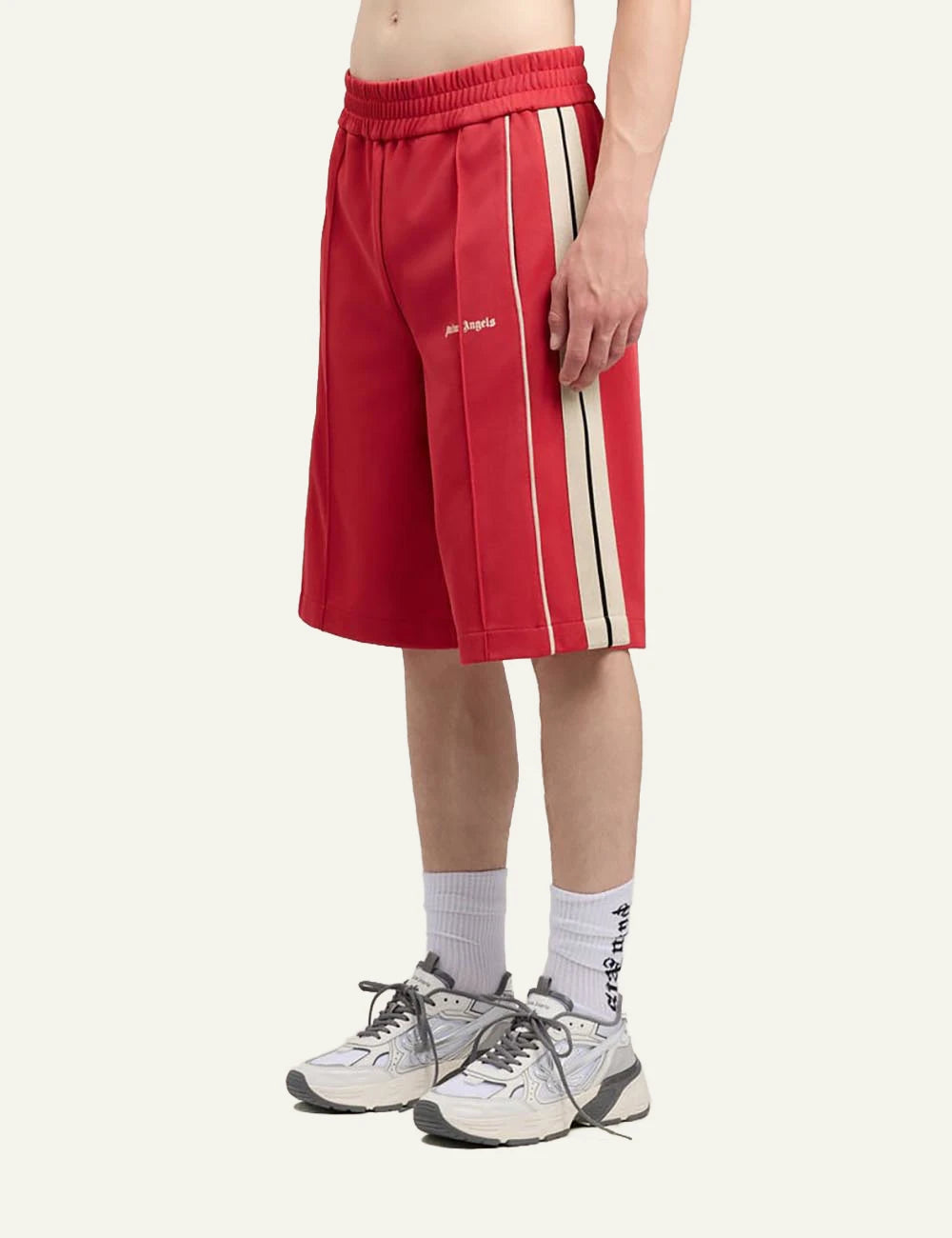 palm angels shorts red stripe logo side view