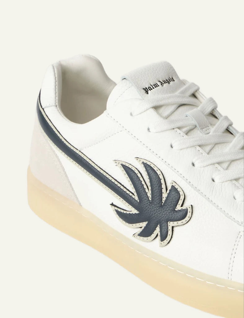 Palm Angels leather sneakers white low top side logo detail close view