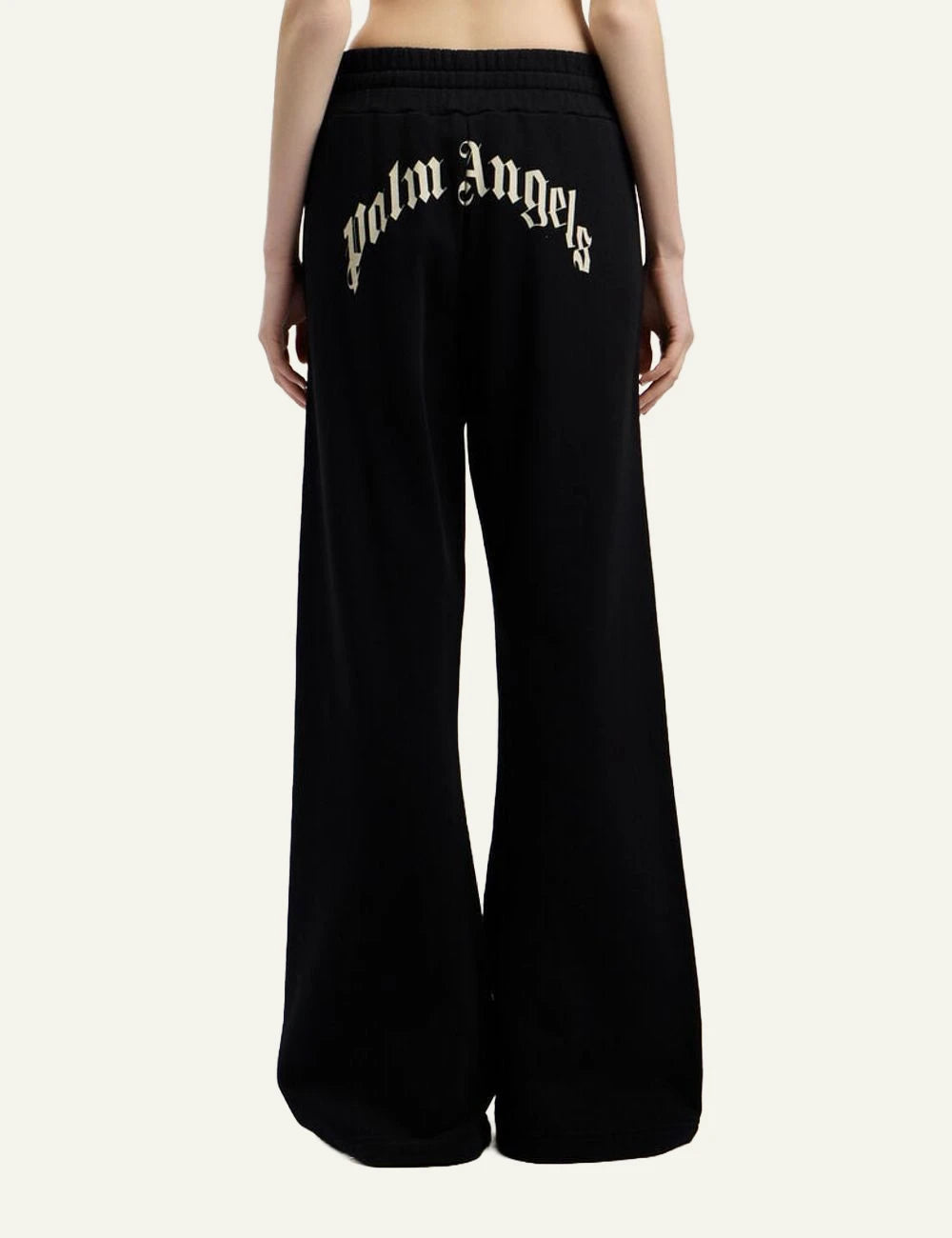 Palm Angels sweatpants black wide leg elastic waist drawstring back view