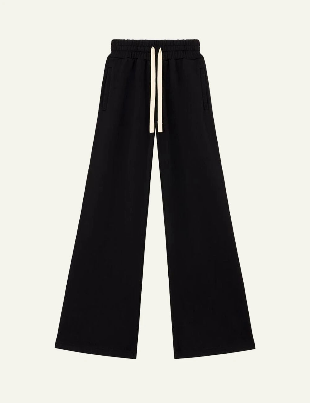 Palm Angels sweatpants black wide leg elastic waist drawstring front flat view