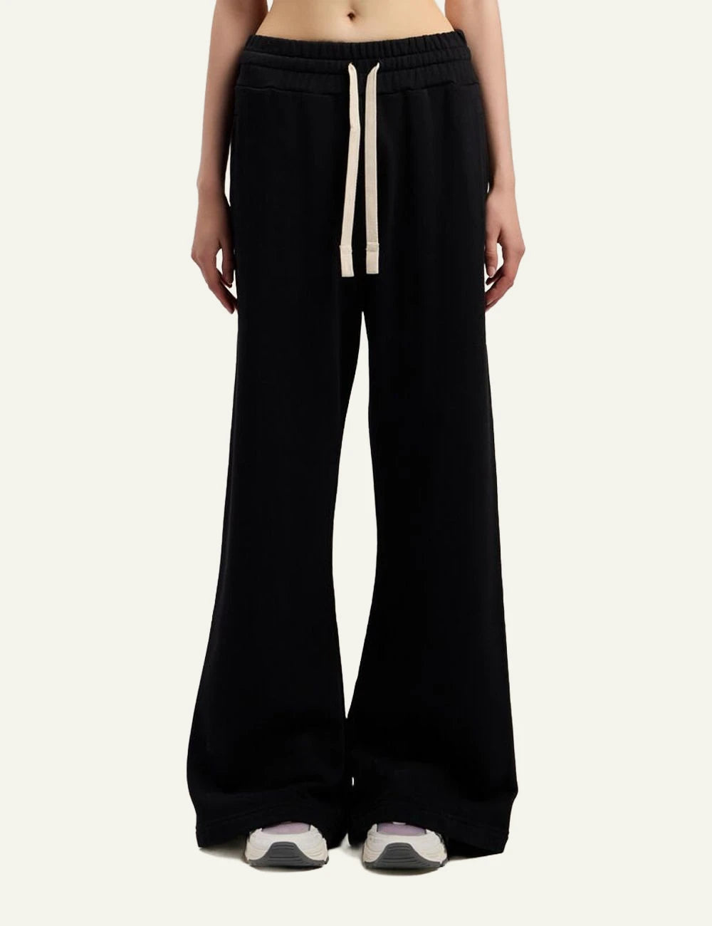 Palm Angels sweatpants black wide leg elastic waist drawstring front model view