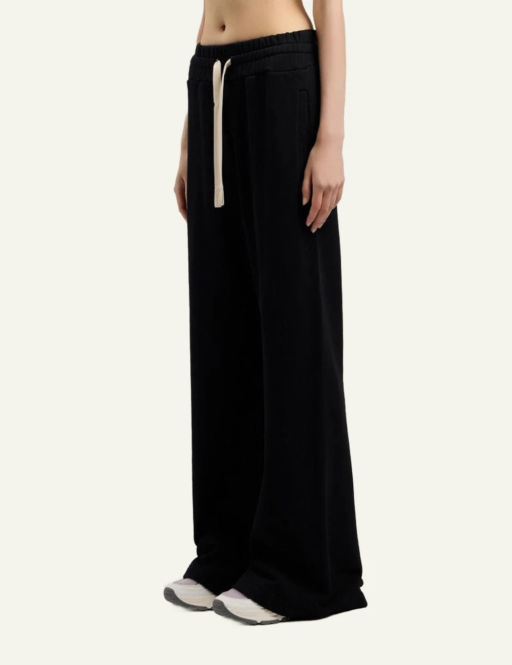 Palm Angels sweatpants black wide leg elastic waist drawstring side view