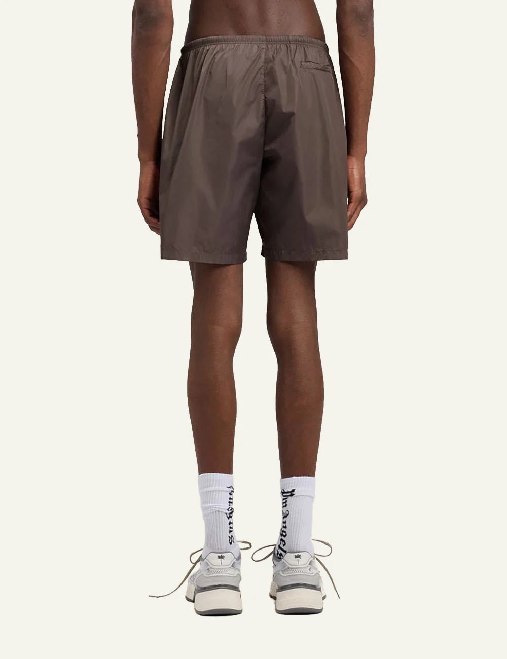 palm angels swim shorts brown big logo back view